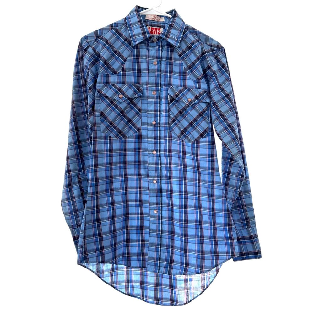Vintage 70's/80's Men's Levis Tailored Cowboy Long Sleeve Pearl Snap Small‎
